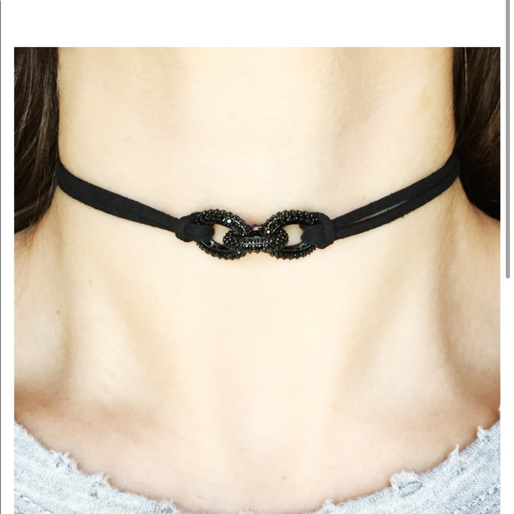 Jewel-erry pave three link suede choker